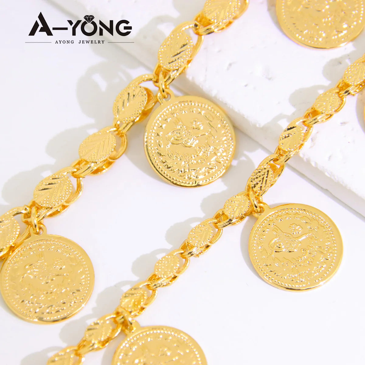 Arab Vintage Bracelet 21k Gold Plated Turkish Totem Coin Round Bangles Hollow Out Women Luxury Wedding Party Daily Jewelry