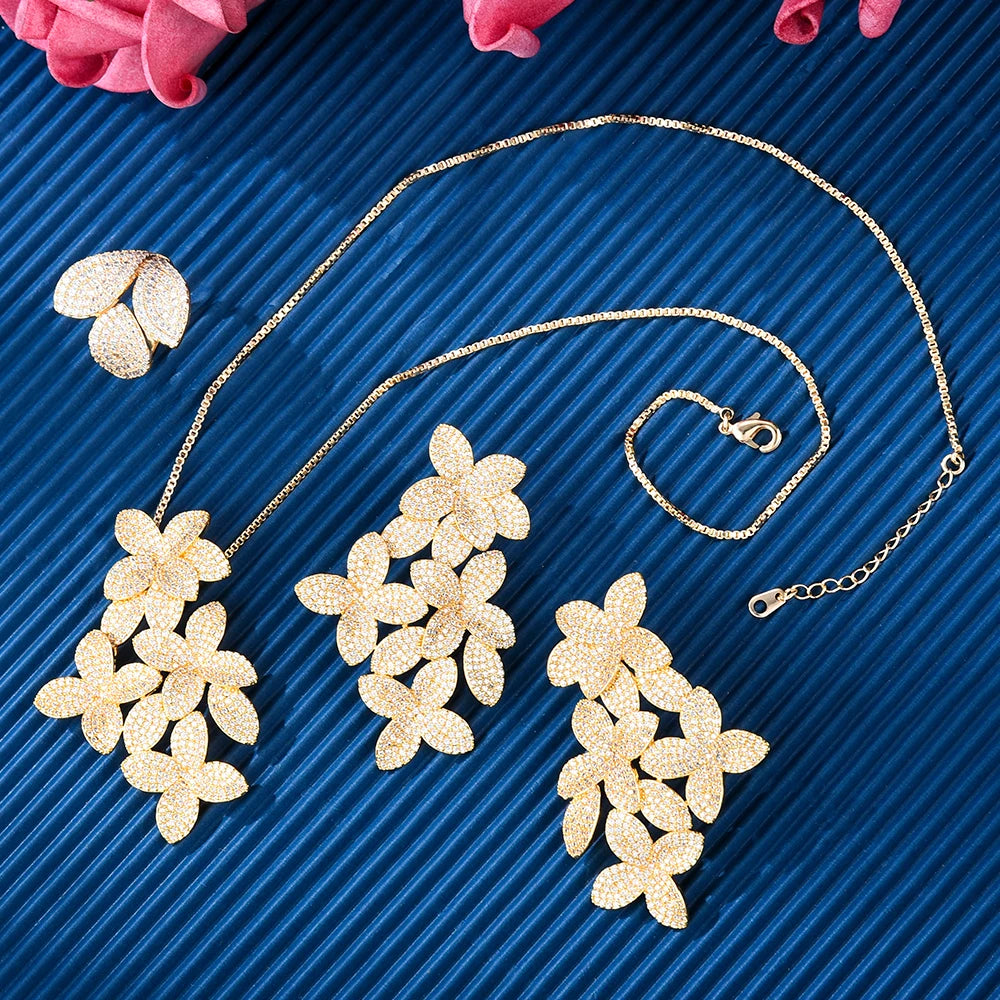 GODKI Fashion Luxury Flower Jewelry Sets For Women Wedding & Party Full Zircon Dubai Bridal Necklace Earring