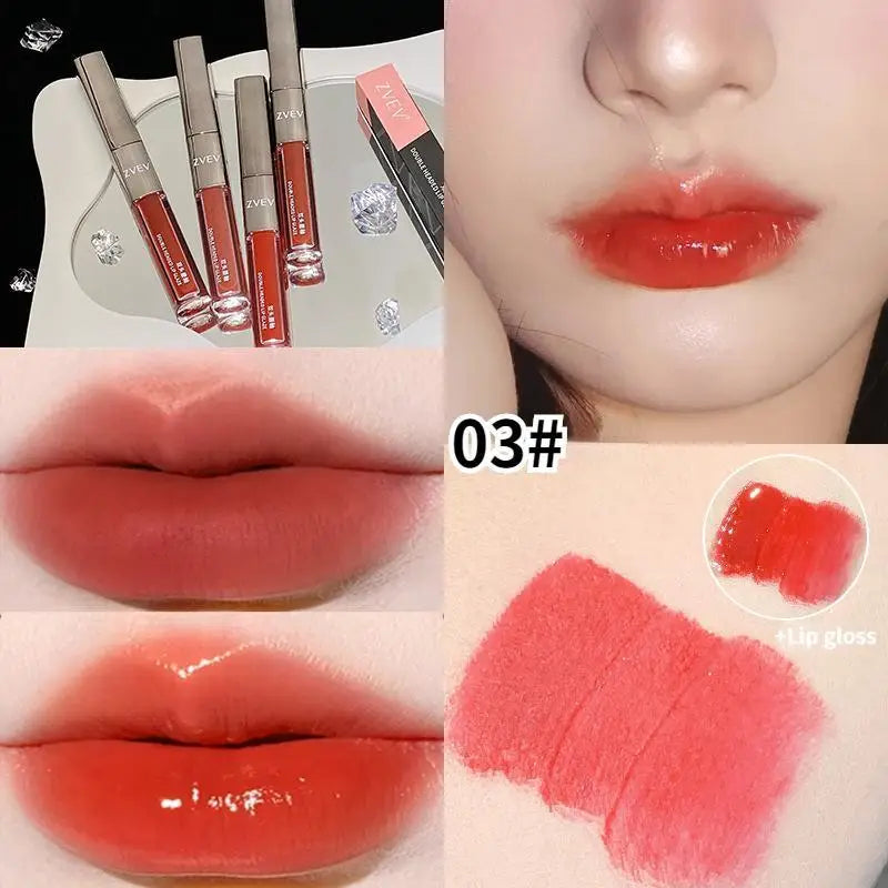 Two-in-one double-ended lip glaze mirror gloss matte lip mud non-stick cup non-fading whitening gift