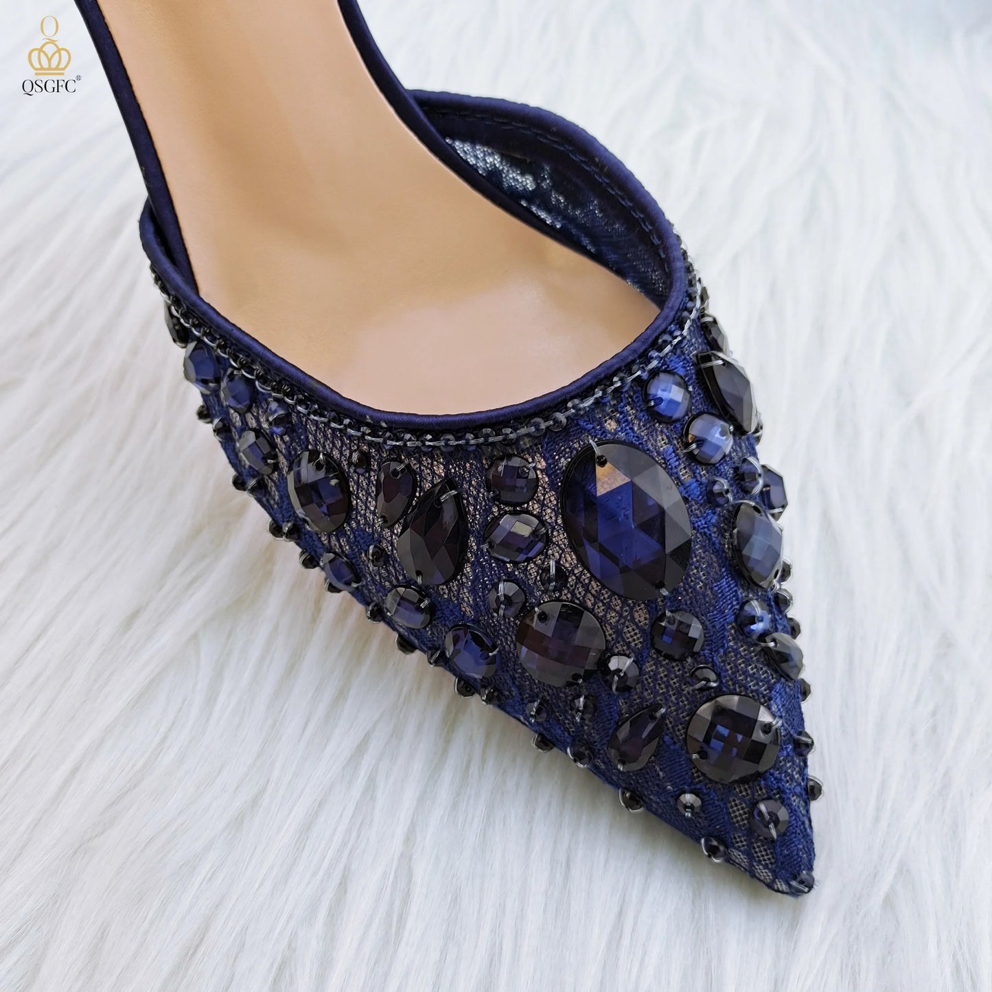 QSGFC Italian Design Ladies Party Shoes and Bag Fashion Lace Mini Bags and Mid Heel Pointed Shoes
