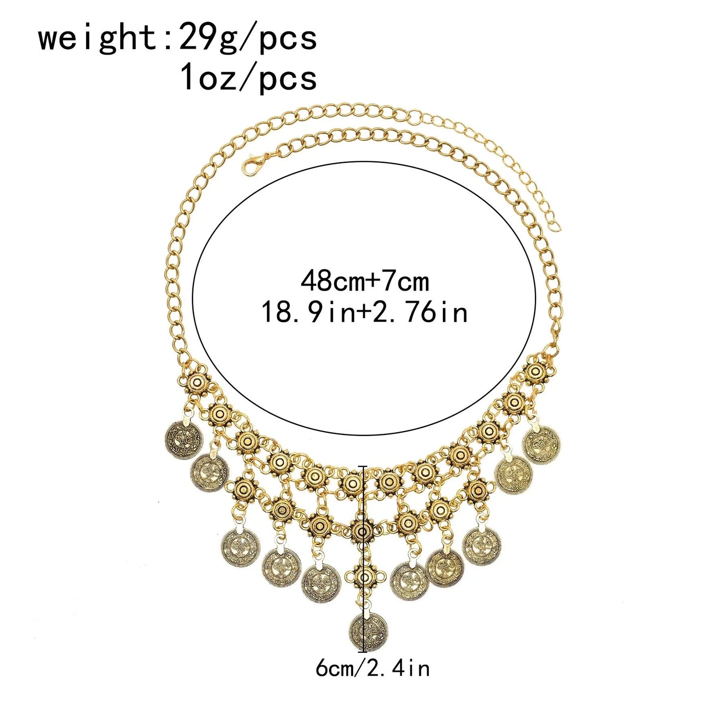 Traditional Turkish Coins Tassel Pendant Necklace for Women Vintage Gypsy Ethnic Tribal Choker Collar Statement Jewelry
