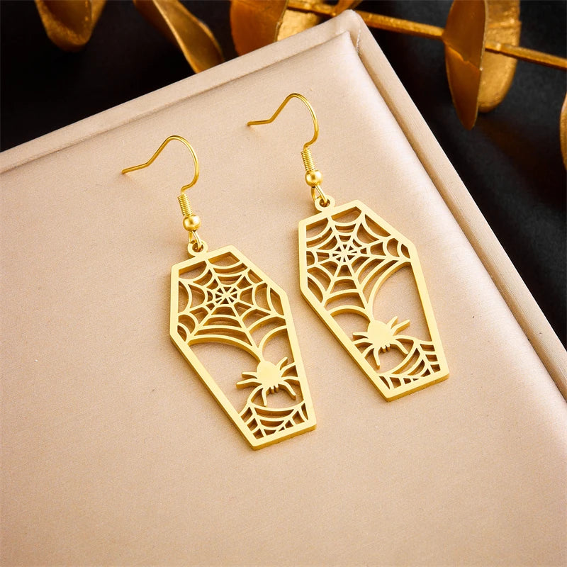 DIEYURO 316L Stainless Steel Snake Flower Round Drop Earrings For Women Fashion 2-Color Ear Jewelry Holiday