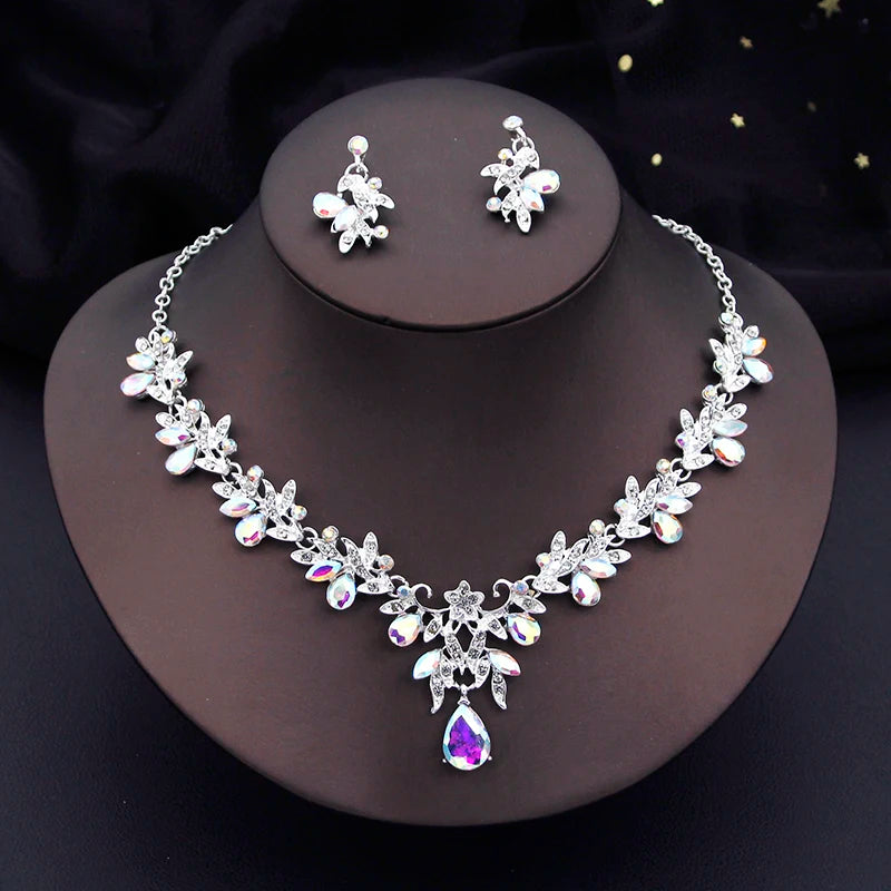Luxury Fashion Necklace Sets for Women Dangle Earrings Princess Collar Two Piece Set Bride Jewelry Bridal Wedding Accessories