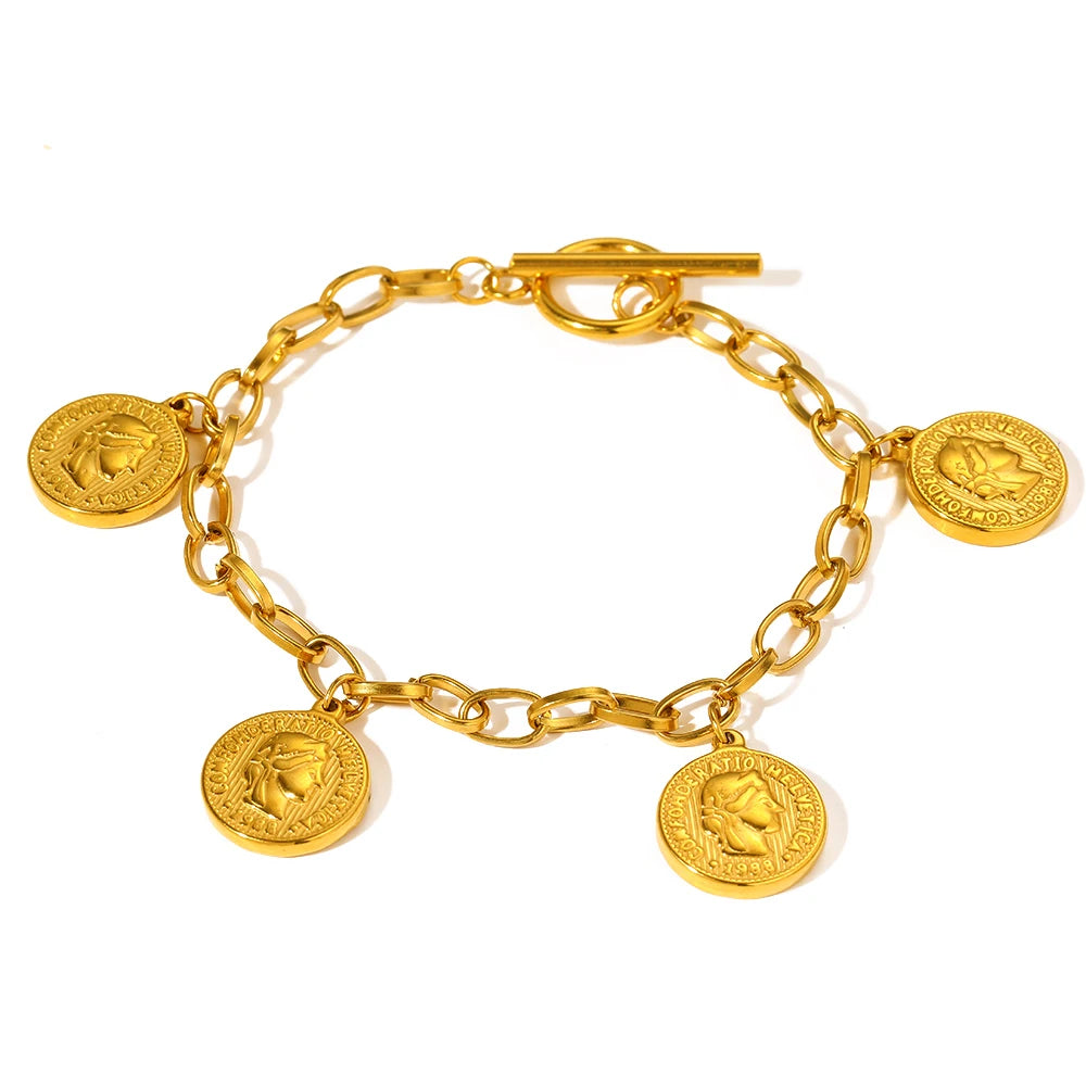 Stainless Steel Bracelets Vintage Queen avatar Pendant Chain Fashion Elegant Light Luxury Bracelet For Women Jewelry Party