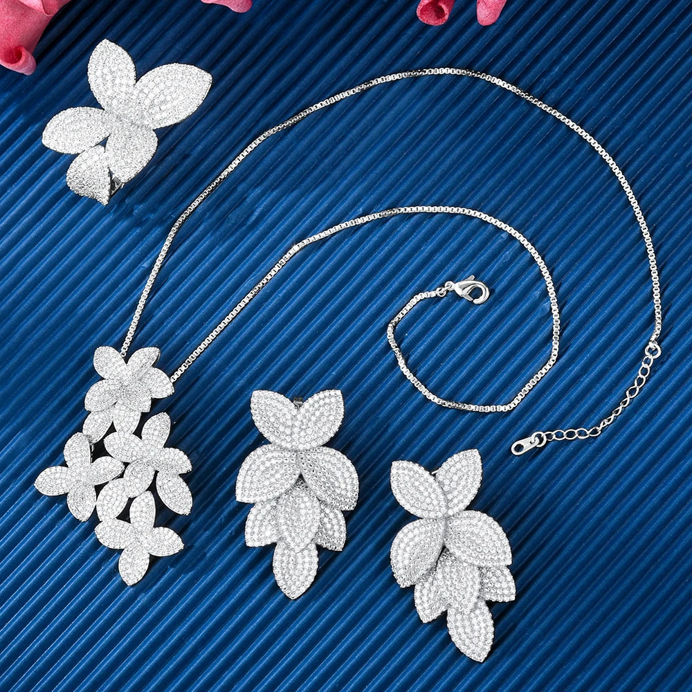 GODKI Fashion Luxury Flower Jewelry Sets For Women Wedding & Party Full Zircon Dubai Bridal Necklace Earring