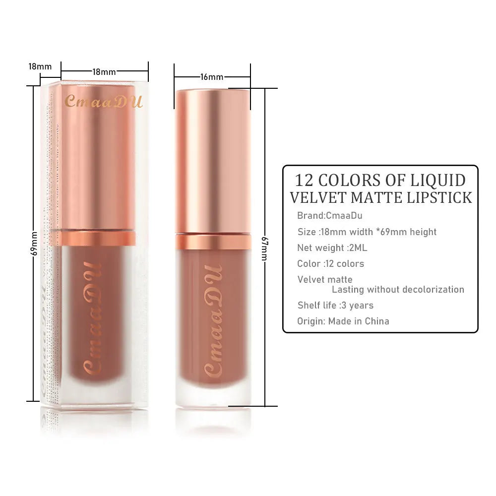 CmaaDu Long-Lasting Lip Sense Color Makeup Waterproof Lipsticks Matte Velvet Lip Gloss