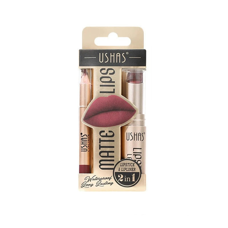 USHAS Lip Liner Long-lasting Easy Coloring Non-Stick Cup Long-lasting Waterproof Matte Lipstick Lipstick Set