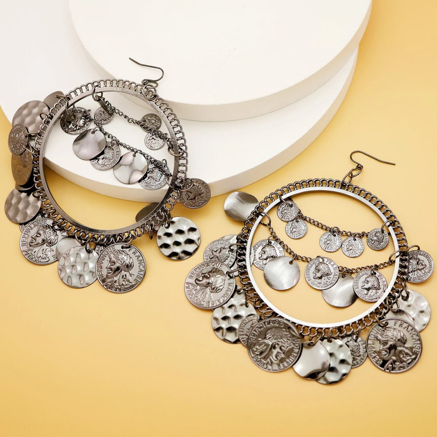 Vintage Tribal Coins Big Hoop Banjara Belly Dance Gypsy Earrings Pendant For Women Brincos Jewelry Bijoux Oorbellen Aretes