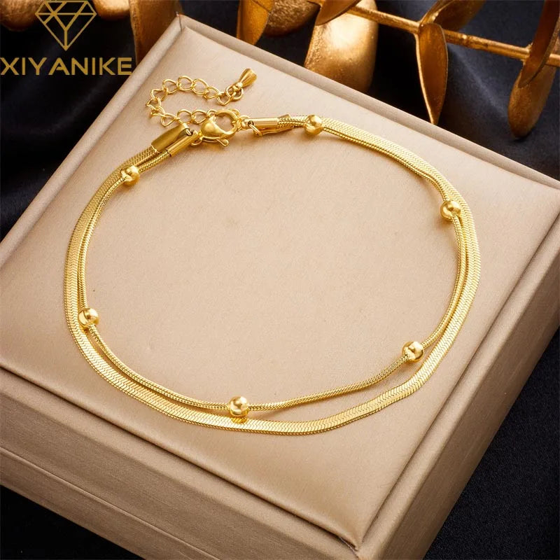 XIYANIKE Stainless Anklet Steel Golden Simple accessories for Women