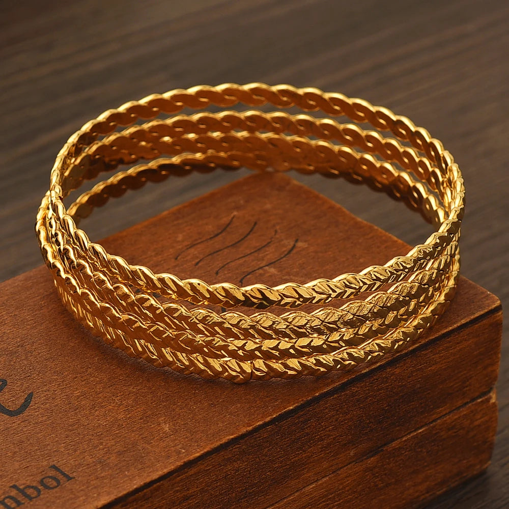 Dubai Gold Color Bangles For Women 18K Gold Plated Bracelets Charm Party Jewelry
