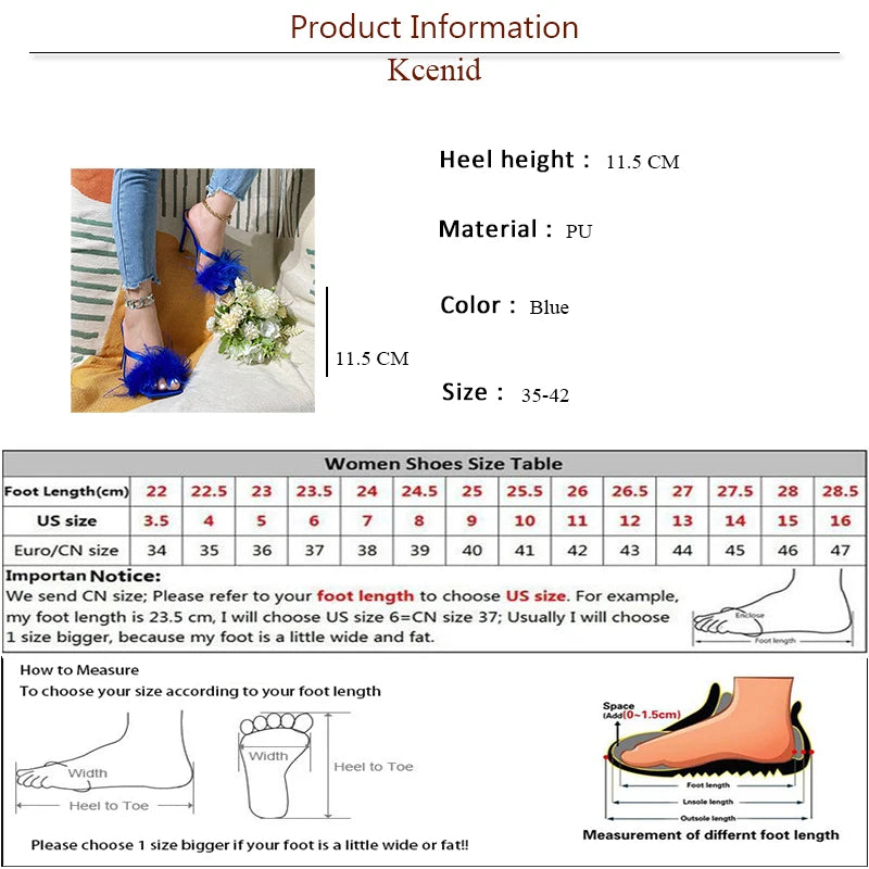 Kcenid Summer Women Thin High Heels Slippers Fashoin Feather Square Toe Mules Sexy Slides Women Slippers Wedding Party Shoes