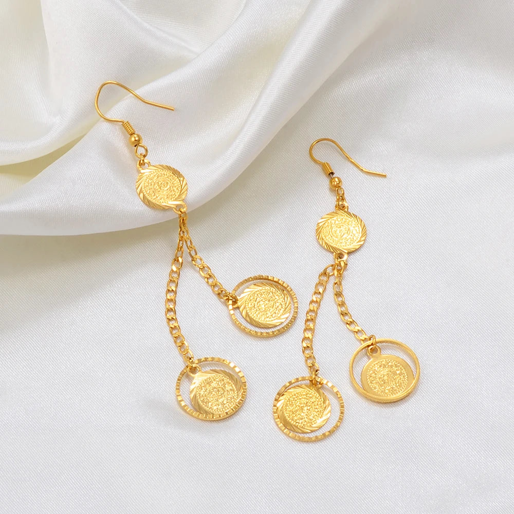 Anniyo Coin Money Sign Gold Color Drop Earrings Ancient Coins Jewelry Women