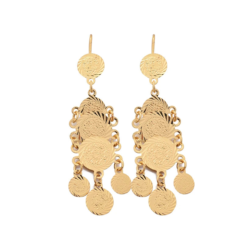 Coin Gold Color Earring For Women Arab Charm Pendant Earrings Banquet Jewelry Coin Earrings