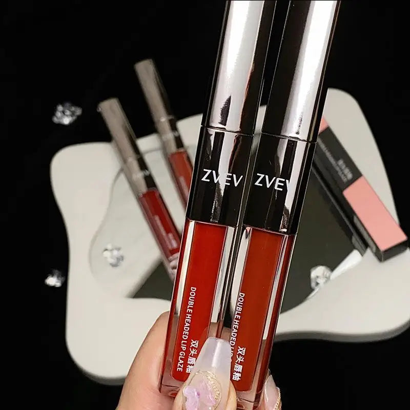 Two-in-one double-ended lip glaze mirror gloss matte lip mud non-stick cup non-fading whitening gift