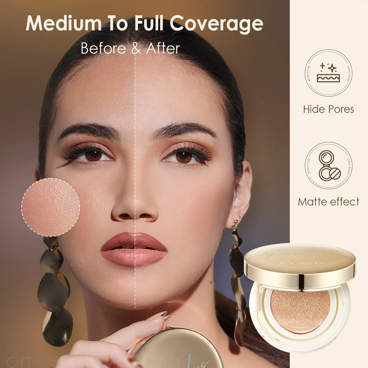 FOCALLURE Waterproof Matte Air Cushion Poreless BB&CC Cream High Coverage Oil-control Soft Face Makeup Foundation Base Cosmetics