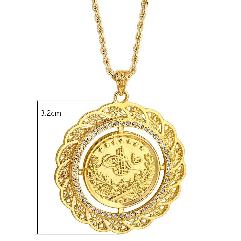 Turkish Coin Pendant Necklace Slid Chain Gold Plated Women Chain Necklace Design Royal Wedding Jewelry