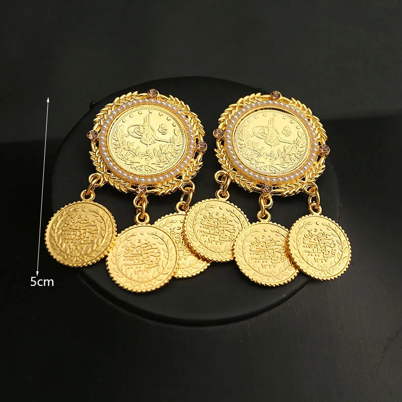 DiCai New Women's Brooch Kurdish Coin Gold-plated Pendant Wedding Jewelry Bride Gift Lapel Pin Accessories Cute Fashion
