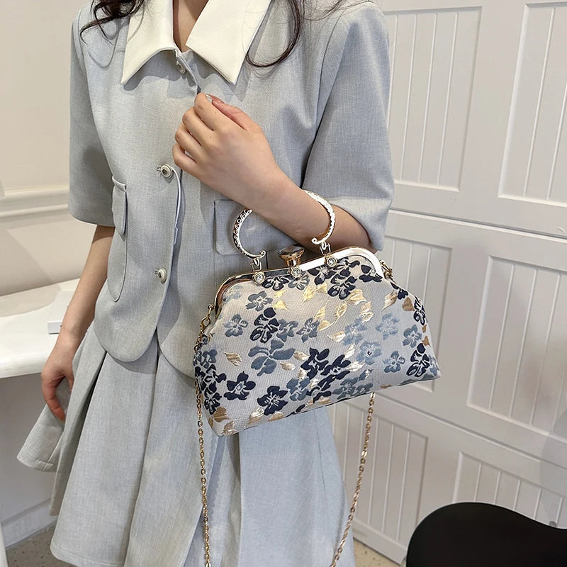 Satin Evening Clutch Bag For Women Diamond Wedding Handbags For Women Elegant Lady Shoulder Crossbody Bag Printing Purse