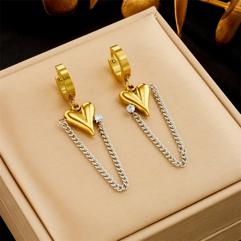 DIEYURO 316L Stainless Steel Heart Butterfly Leaf Drop Earrings For Women Girl Fashion Anti-rust Ear Jewelry