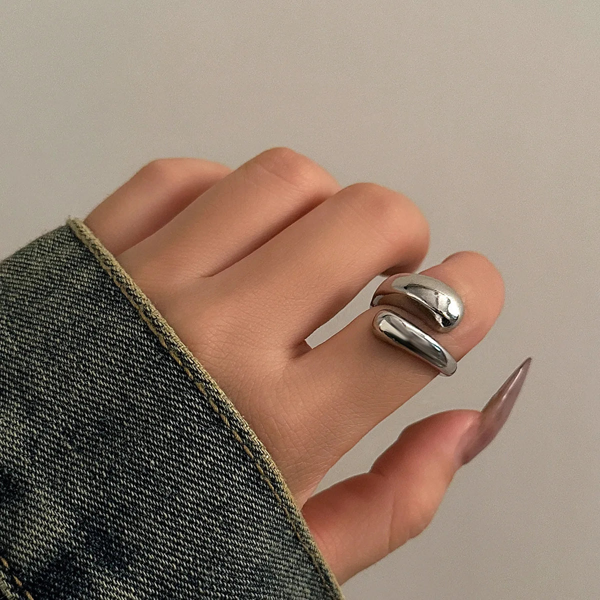 Personalized Spring Open Necklaces Bangles Rings Set For Women Punk Geometric Gold Silver Color Metal New Hip Hop Jewelry Set