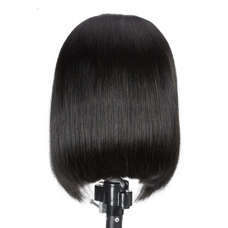 Black short straight hair wave head wig