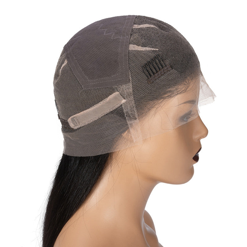 Black short straight hair wave head wig