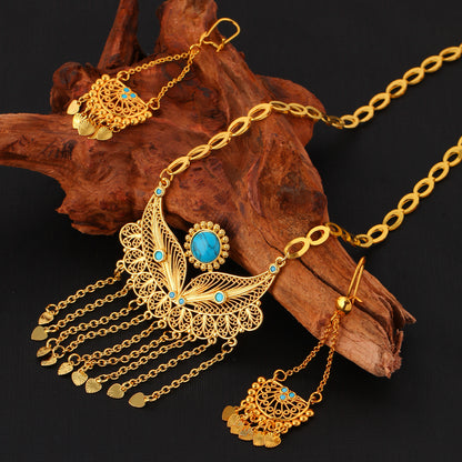 3pcs Fashionable And Personalized Water Droplet Tassel Copper Plated 18k Gold Women's Necklace And Earring Set, Suitable For Parties And Gifts, Daily Wear
