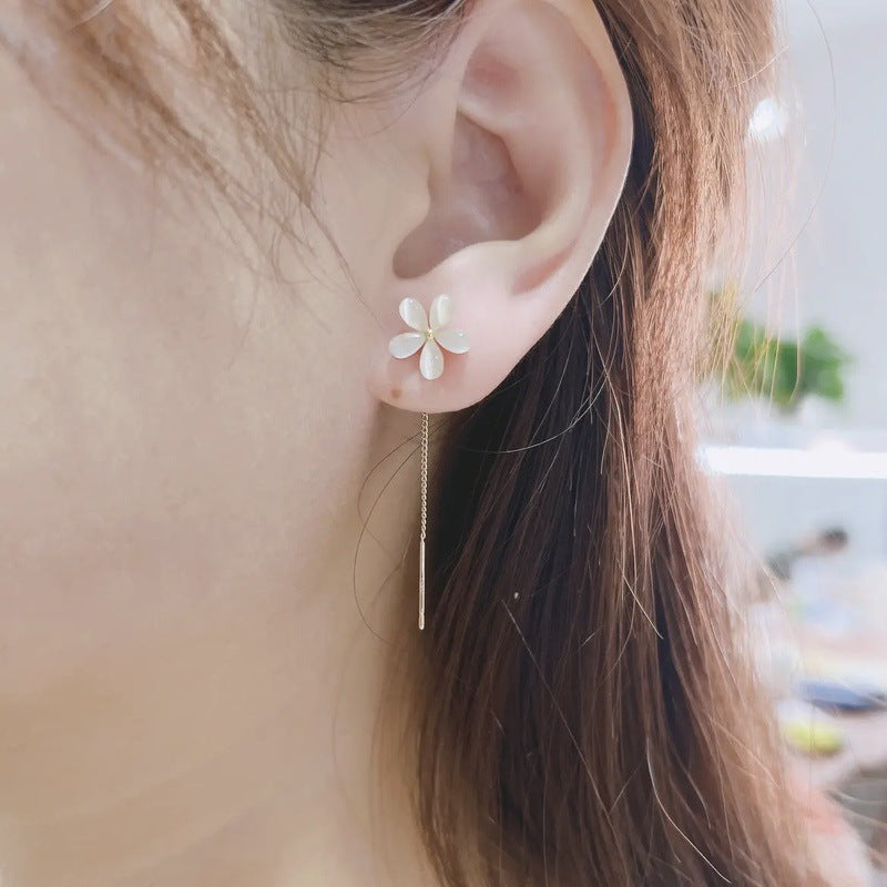 Flower Opal Silver Needle Earrings