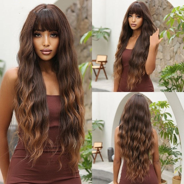 Long Brown Black Wavy Synthetic Wig
