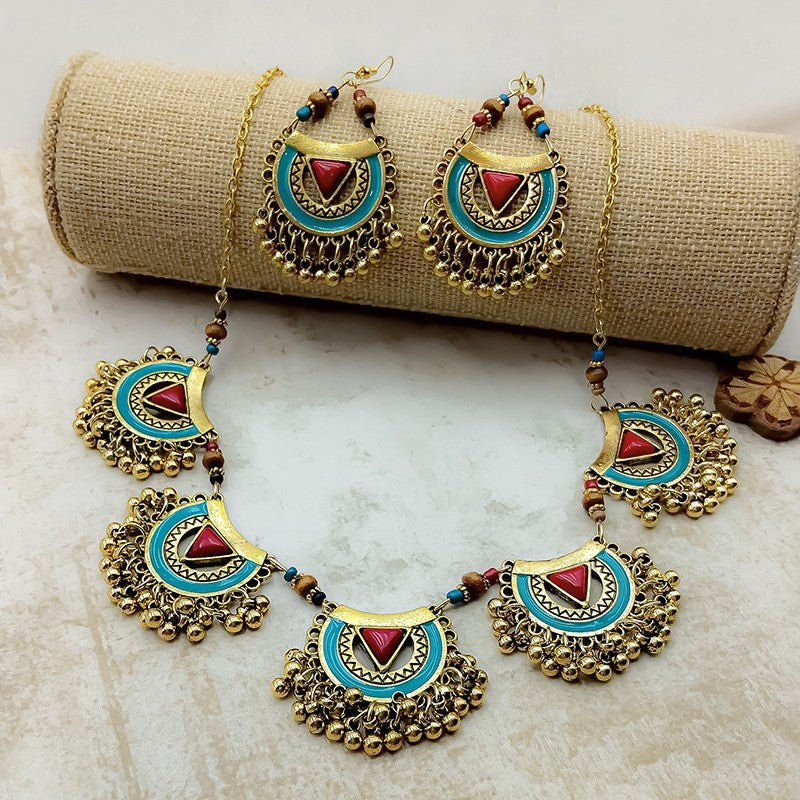 Women's Vintage Metal Indian Necklace And Earrings Suite