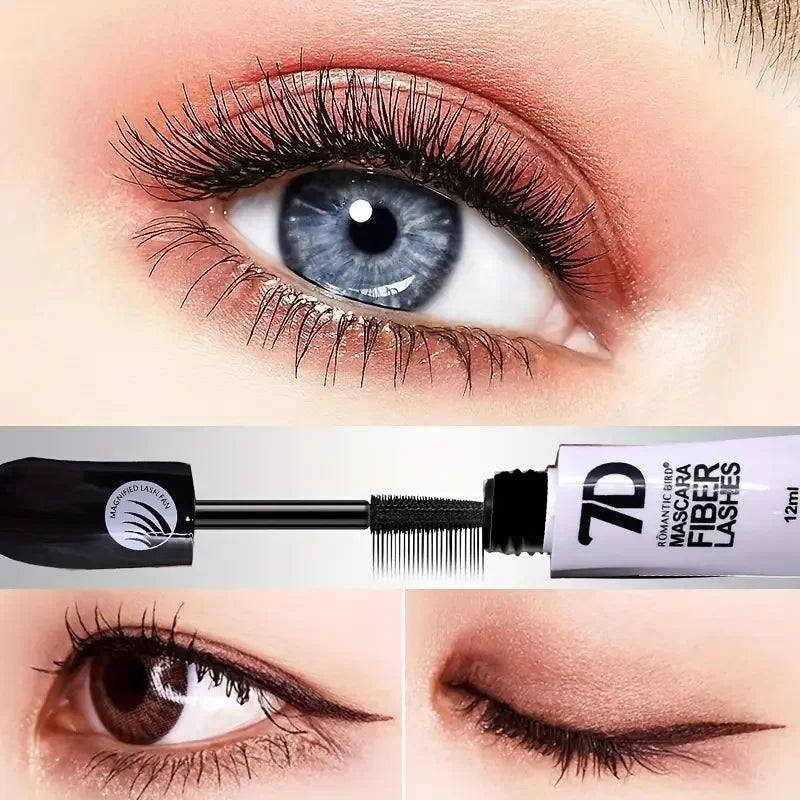 7D Fiber Mascara Set, Waterproof, Durable, Curling Mascara, Sweatproof, Anti-smudge, Slimming Base Mascara, for all skin types