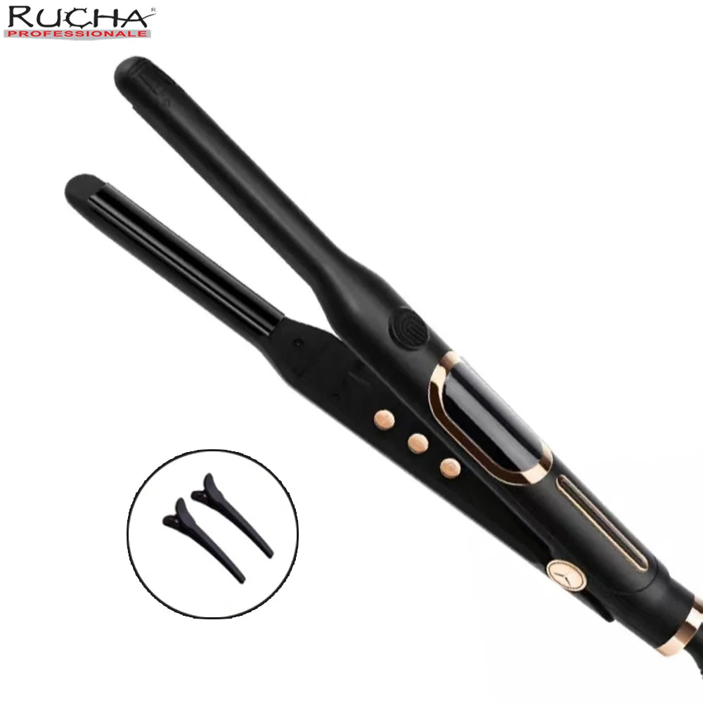 Hair Straightener Small Flat Iron for Short Hair and Pixie Cut Beard Thin Pencil Ceramics Flat Iron and U-shaped Splint Curler