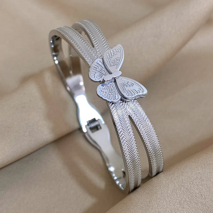 Trendy Butterfly Stainless Steel Charm Bracelet For Women Sweet Gold or Silver Color Waterproof Cuff Bangle Party Jewelry