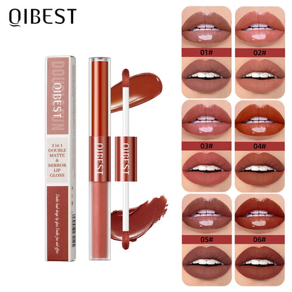 QIBEST Double Head Lip Gloss Matte Velvet Sexy Beautiful Tint Liquid Lipstick Waterproof Lip gloss Lasting Lip Glaze Korean  Cosmetics