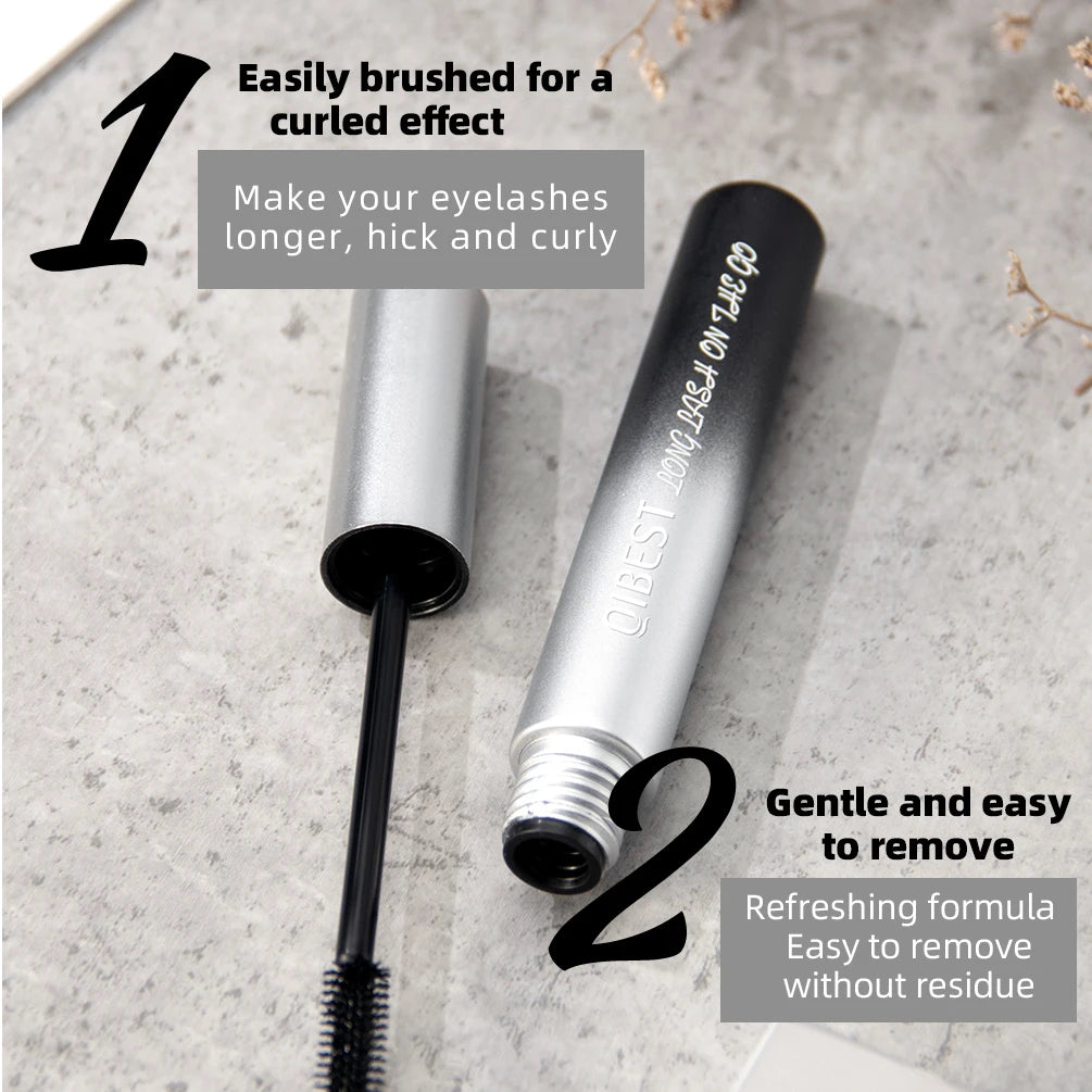 QIBEST Mascara 4d Silk Fiber Mascara Waterproof Extra Volume Smudge-proof Curling Lengthening Eyelash Extension Eye Makeup Tool