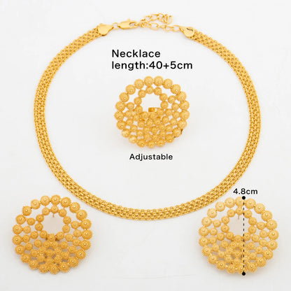 Luxury Handmade Big Earrings Ring Set 18K Gold Plated Dubai Style Chain Occasions Accessory Set