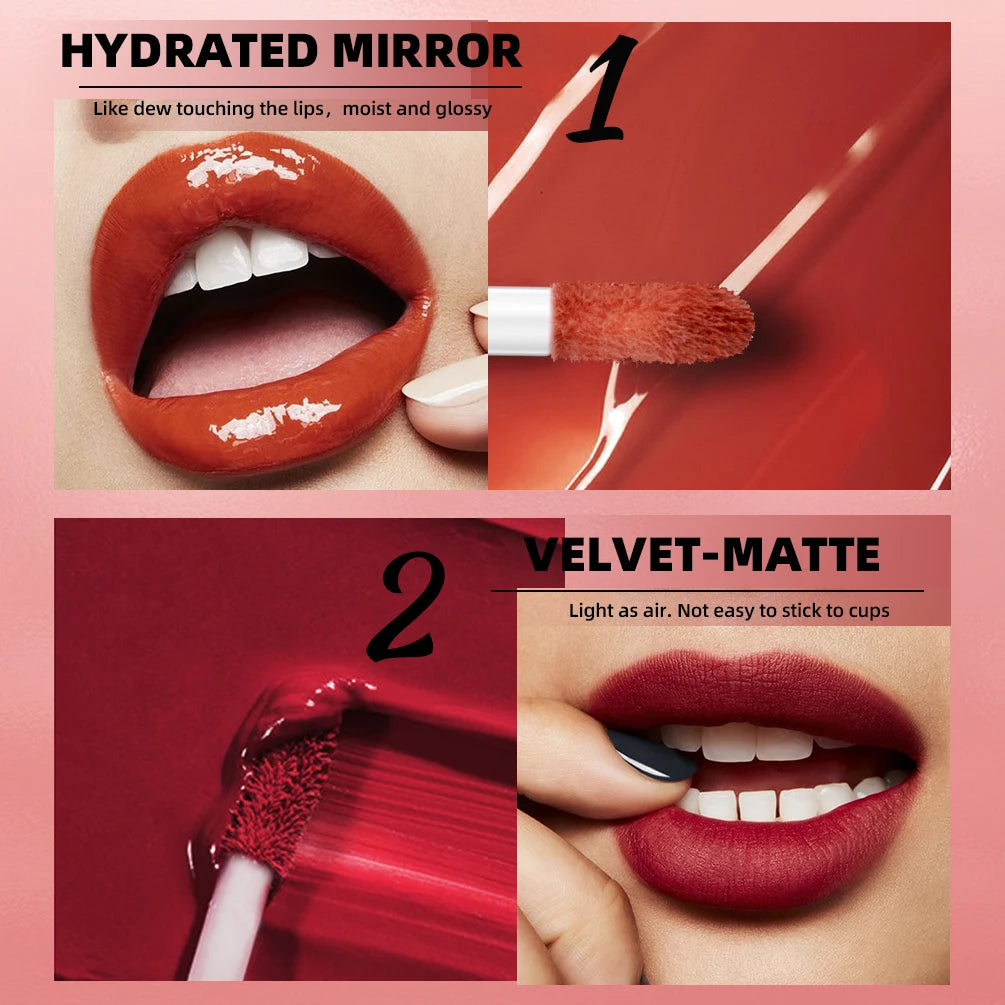 QIBEST Double Head Lip Gloss Matte Velvet Sexy Beautiful Tint Liquid Lipstick Waterproof Lip gloss Lasting Lip Glaze Korean  Cosmetics