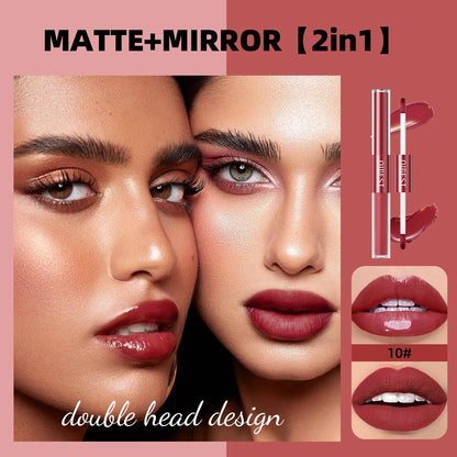 QIBEST Double Head Lip Gloss Matte Velvet Sexy Beautiful Tint Liquid Lipstick Waterproof Lip gloss Lasting Lip Glaze Korean  Cosmetics