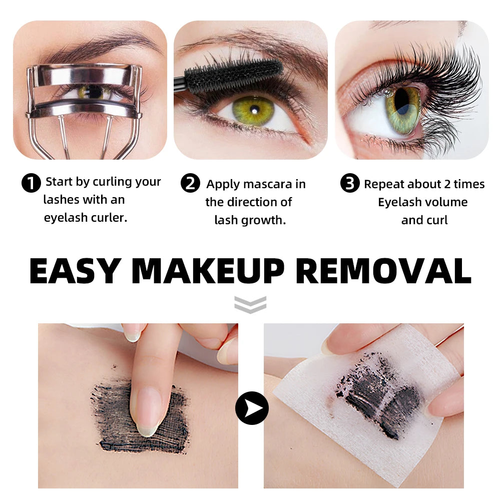 QIBEST Mascara 4d Silk Fiber Mascara Waterproof Extra Volume Smudge-proof Curling Lengthening Eyelash Extension Eye Makeup Tool