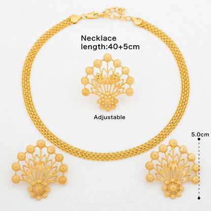 Luxury Handmade Big Earrings Ring Set 18K Gold Plated Dubai Style Chain Occasions Accessory Set