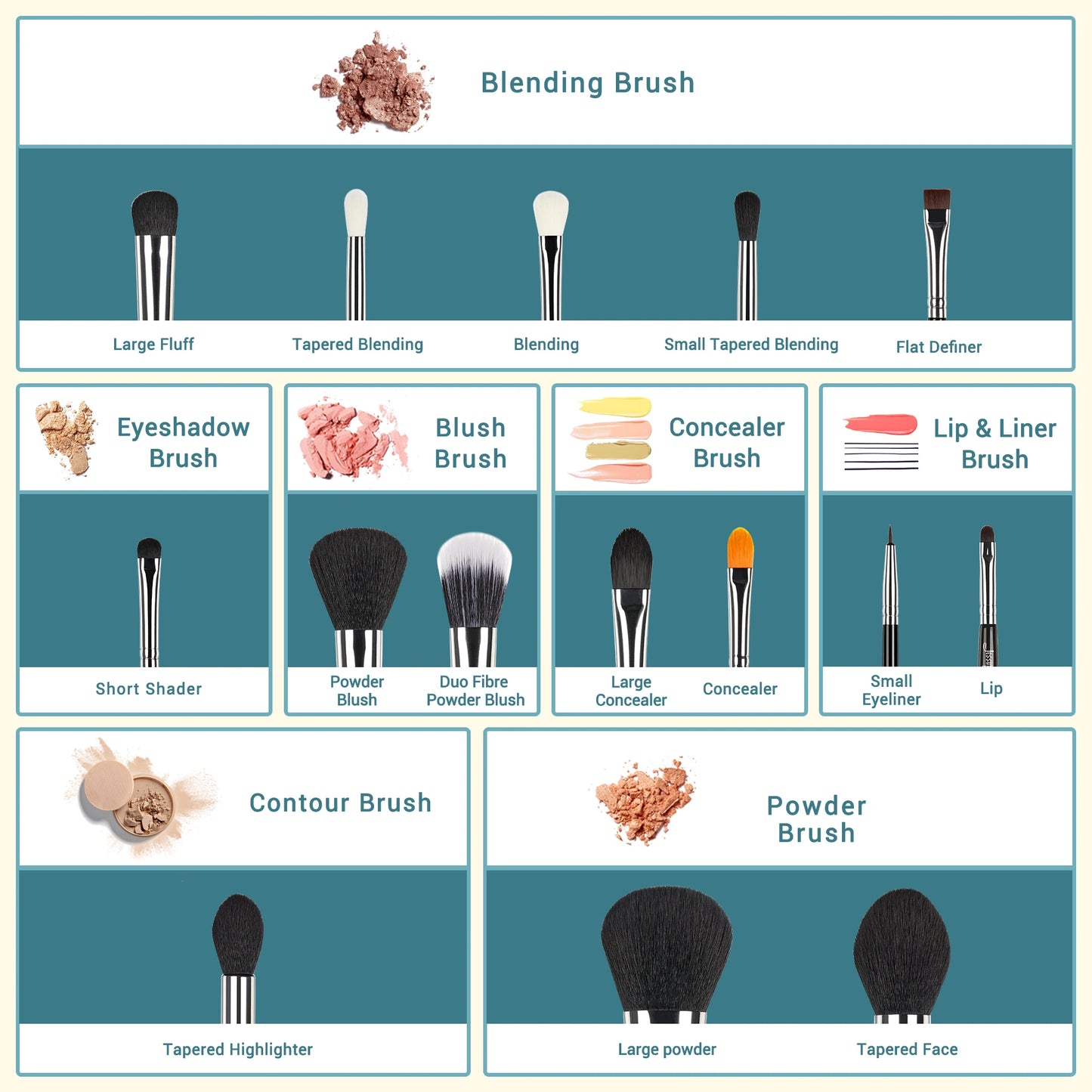 Jessup Pro Makeup Brushes Set 15pcs Cosmetic Make up Powder Foundation Eyeshadow Eyeliner Lip Black T092