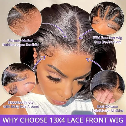 Straight Short Bob HD Transparent Lace Frontal Human Hair Wigs For Women 13x4 Lace Front 4x4 Lace Closure Wig PrePlucked