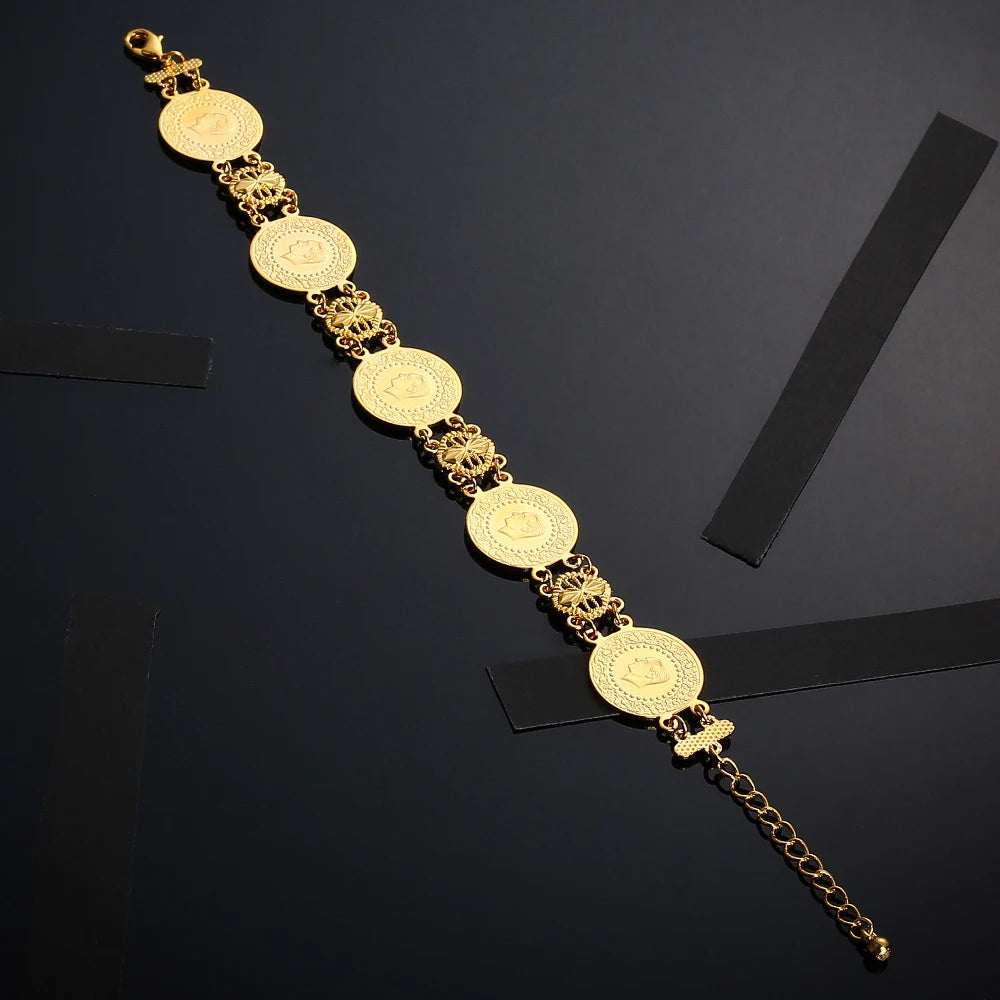 Gold Color Coin Bracelet Coins Bracelet for Women Middle Eastern Jewelry Gifts Never Faded