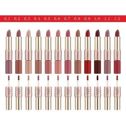 O.TWO.O 2 in 1 Matte Lipstick Lip Gloss Cosmetics Waterproof Pintalabios Batom Mate Lips Makeup Rouge 12 Colors Lip Stick