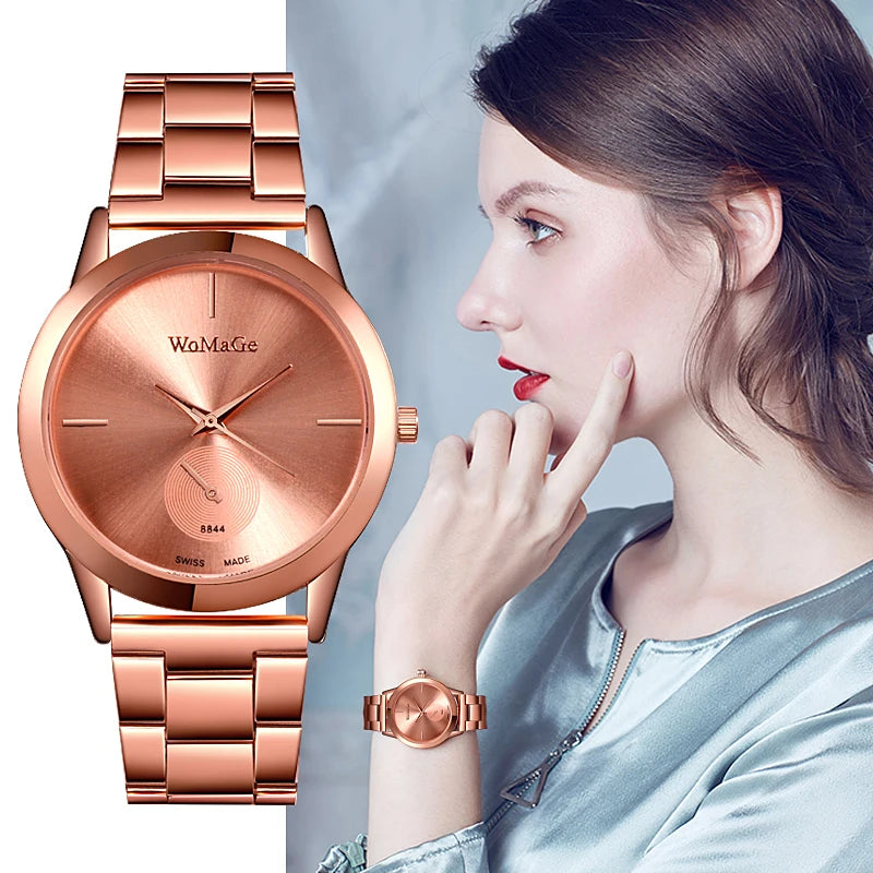 WoMaGe Women Watches Fashion Luxury Women Gold Watches Stainless Steel Quartz Watches