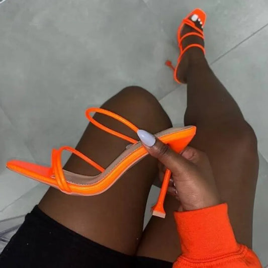 Summer Women Pumps Sexy snake print Slippers Sandals Shoes Woman Thin High Heels Square Toe Sandal Lady Pump Shoes Mules