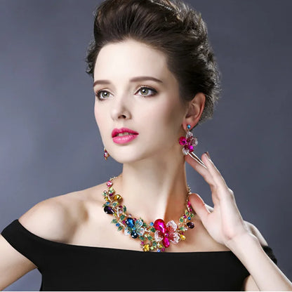 FARLENA Fashion Wedding Jewelry Color Crystal Rhinestones Necklace Earrings set for Women Dubai Bridal Jewelry sets