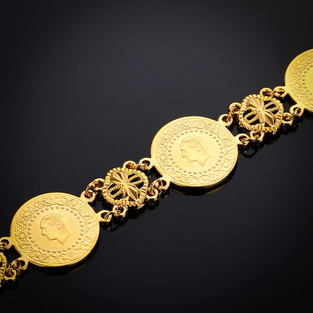 Gold Color Coin Bracelet Coins Bracelet for Women Middle Eastern Jewelry Gifts Never Faded