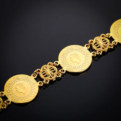 Gold Color Coin Bracelet Coins Bracelet for Women Middle Eastern Jewelry Gifts Never Faded