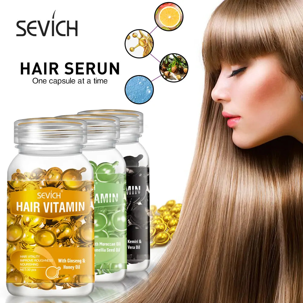 Sevich 3PCS/SET Keratin Complex Oil Hair Vitamin Capsule Set  Moroccan Hair Care Oil Smooth Repair Damaged Hair Treatment Serum 30PCs / Bottle